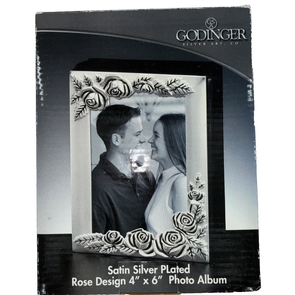 Godinger Silver Art Satin Silver Plated Rose Design 4x6 Photo‎ Album Frame NEW